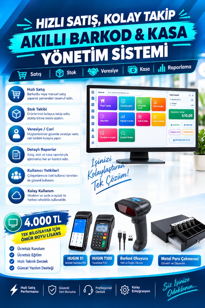 Akıllı Barkod ve Kasa Yönetim Sistemi Hugin Entegre